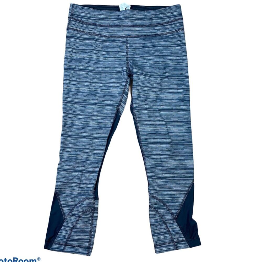 Lululemon Run Inspire Crop ll Cyber Stripe Leggings Black Gray Sz 6